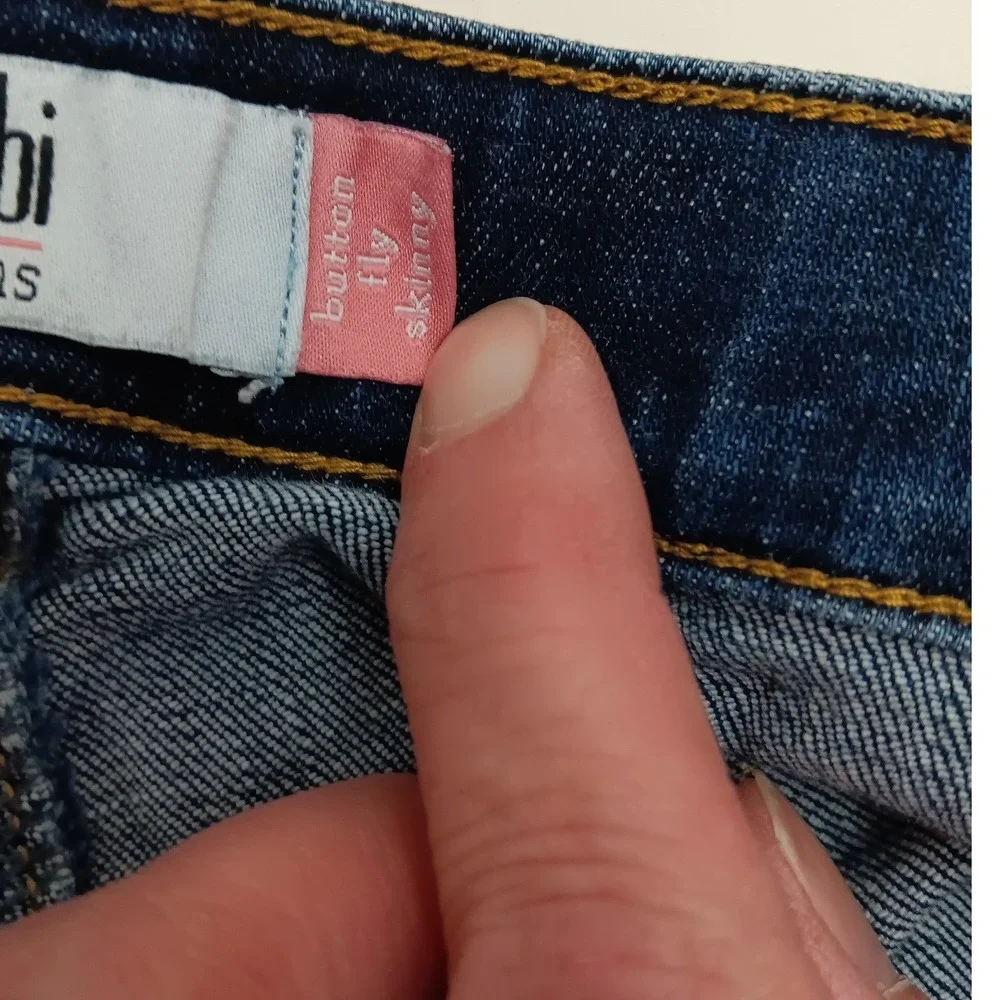 CAbi Women's Blue Denim Button‎ Fly High Rise Skinny Jeans Red Stripe Size 16 - Picture 11 of 16